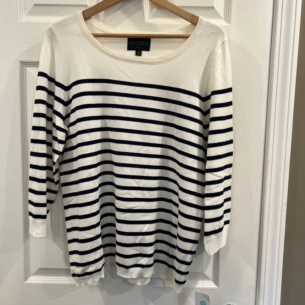 Absolutely Creative Worldwide Womens XL Striped Sweater Stitch Fix White